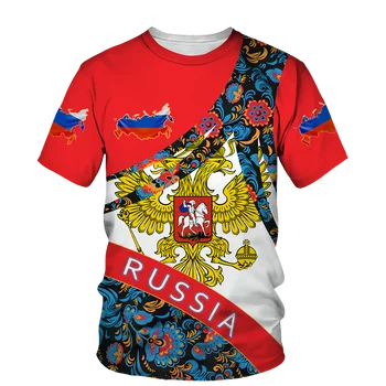 Русия, Мъжки тениски, Ежедневни Лятна Тениска с кръгло деколте, Летен Флаг на Русия, Блузи с къс ръкав, Мъжки дрехи, Градинска Облекло, Тениски Оверсайз
