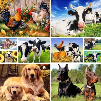 Селскостопански животни Крава, Куче за Оцветяване По Номера Комплект За Рисуване Маслени бои 40 * 50 Картина на номера на Снимката на Ръчен труд За Възрастни Ръчна работа