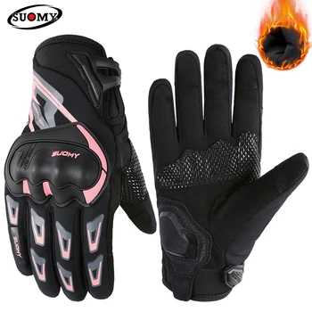 SUOMY Дамски Розови Мотоциклетни зимни ръкавици За жени, юноши, момичета, Водоустойчив Ветроупорен Топли Мотоциклетни ръкавици за Мотокрос, Luvas, Дамски XS