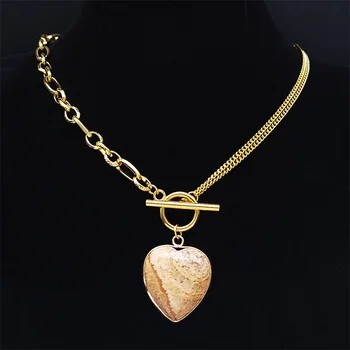 2023 Модерни Каменни Колие от неръждаема стомана за жени Златист цвят, колие-чокер във формата на сърце, бижута bijoux femme NPD39S04