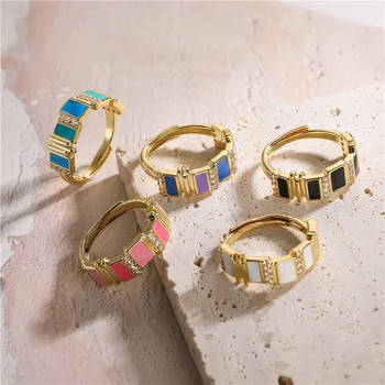HECHENG, многоцветни эмалевые маслени капково правоъгълни пръстени за Жени Златист цвят, сладки пръстени, Безплатна доставка