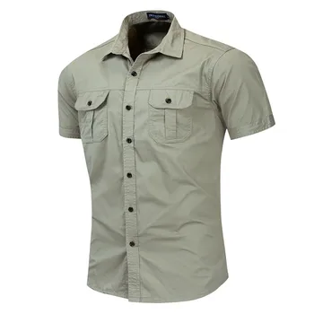 Лятна мода мъжка риза с къс ръкав, Ежедневни тънка бизнес риза, тениска от висококачествен памук във военната стил, Работно топ, мъжки дрехи