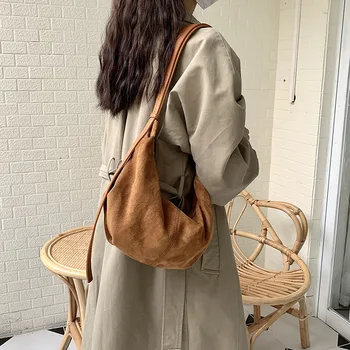 Реколта замшевая ниша в корейски стил 2023, есенно-зимна лесна чанта през рамо, с висококачествена чанта с голям капацитет за жени