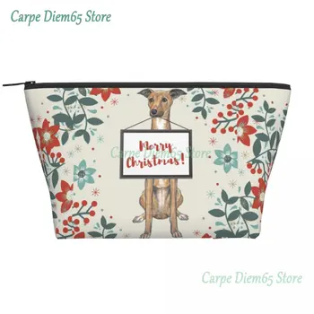 Коледна косметичка за кучета Greyhound за Жени, Козметичен Органайзер за пътуване, Модни Чанти за съхранение на Тоалетни принадлежности Whippet Sighthound