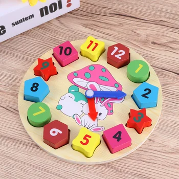 Дървени часовници за сортиране на фигури с изображение на заек, обучителни часове, развитие на играчка, игра на подбор на цветове и форми, за деца