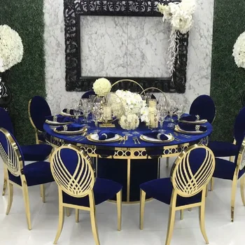 Златен луксозен кралския кръгла метална маса от неръждаема стомана, МДФ, плот за сватбена вечеря