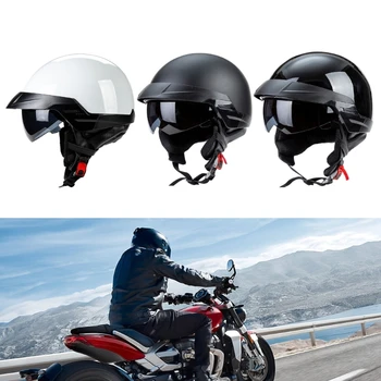 Ретро Мотоциклет шлем за мъже и жени, Мотоциклетни каски с открито лице за възрастни, предпазни очила, каска D7YA