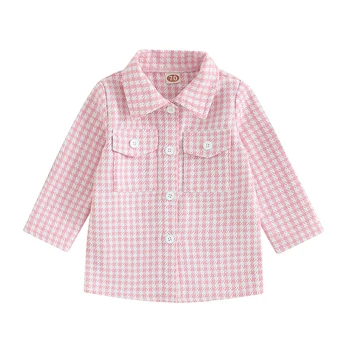 Тениска за момиченца, яке, жилетка с дълъг ръкав и копчета в клетката, зимно палто за новородено, пролетно-есенна горна дреха