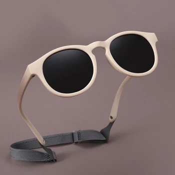 Модерни детски слънчеви очила First с каишка, кръгли гъвкави слънчеви очила с поляризация UV400 за бебета на възраст 0-3 години