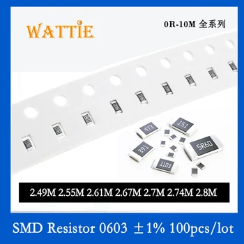SMD резистор 0603 1% 2,49 М 2,55 М 2,61 М Impi 2,67 М 2.7 М 2,74 М 2,8 М, 100 бр./лот микросхемные резистори 1/10 W 1,6 mm * 0,8 мм