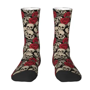 Рози Цвете на Смъртта Череп е Модел Мъжки Чорапи За Екипажа Унисекс Забавен 3D Принт Готически Скелет Рокля Чорапи