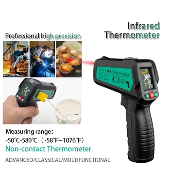 Инфрачервен лазерен термометър Индустриален ръчен Преносим цифров термометър за Безконтактно измерване на температурата LCD дисплей, с аларма