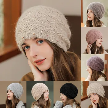 В есенно-зимната вълна вязаная шапка с дрямка, топло дебела мека еластична вязаная вълнена шапка
