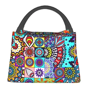 Африкански Етнически Геометричен Цветен дизайн, Изолирано чанта за обяд, за къмпинг, за пътуване, цветни модели Анкара, охладител, Термален обяд-бокс