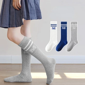 3 Чифта Чорапи за малки Момичета, Корейски детски Чорапогащи до коляното, Дълги Чорапи, Меки Памучни Чорапи Дишащи Принцеса с Хубав Цветен Модел за 1-12 Години