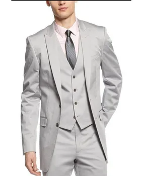 Мъжки костюми на Младоженеца с 2 Копчета, Сребристо, Сиво Смокинги, Връх Лацканы, най-Добрите Мъжки Сватбени костюми на Младоженеца, костюми от 3 теми (яке + Панталон + Елек + вратовръзка)