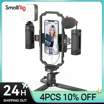 SmallRig Гъвкав статив, за видеоблогинга, комплект за запис на видео за iPhone 13 12, калъф-клетка с 2 дръжки, Микрофон лампа за iPhone 14