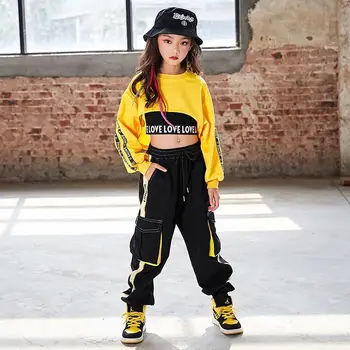 2023, Облекла в стил хип-хоп, Готино облекло за Улични Танци За момичета, Костюми, Детска Hoody, Панталони, Комплект от 3 теми, Дрехи за балните танци, Облекло за сцена, Дрехи за Рейва