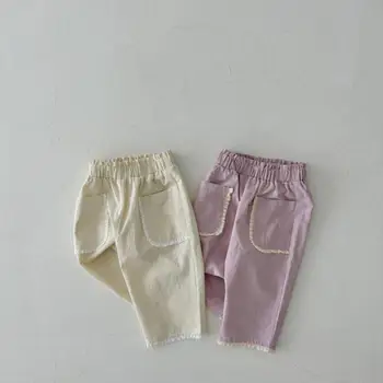 2023, Нови Летни Детски Свободни Панталони, Обикновена Дантелени Ежедневни панталони за момичета, Детски Памучни панталони, Детски панталон за малки деца