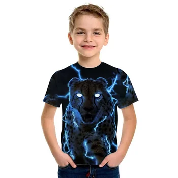 Нова тениска с изображение на тигър и животни за деца от 2 до 9 години, Риза за малки момчета, Върхове за малки момичета, Тениска, Бебешки дрехи, Тениски за момичета и момчета