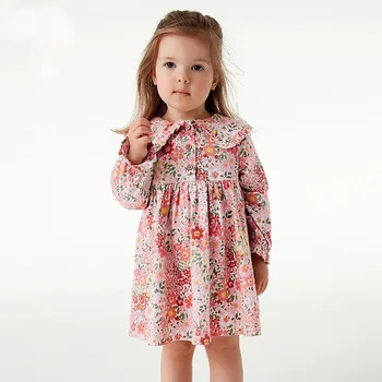 Пролетни рокли на Принцеса за момиченца от 1 до 7 години, Детски рокли с дълъг ръкав и цветен модел за бебета, облекло за рожден Ден, скъпа облекло