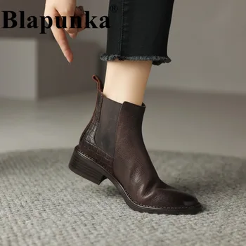 Blapunka/Дамски обувки от естествена кожа с еластична гумена лента, ботильоны 