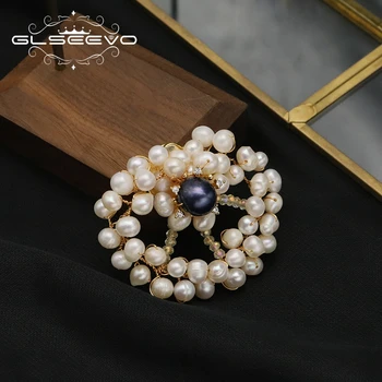 GLSEEVO, Модни Брошка с черни перли, Дамски Щипки за коса с сладководните перли, Елегантен Костюм с естествени перли и цветове, Дамски аксесоари