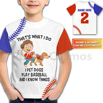 I Пет Dogs I Play Baseball, Тениска с персонално име, 3D Тениска за деца, Потници, Тениска за момчета и момичета, дрехи за cosplay