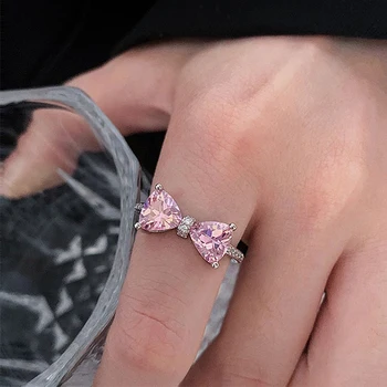 Модерен дизайн, пръстен принцеса с розов нос и цирконием, Женски нежни, красиви пръстени за момичета на пръст, Украса за парти по случай рожден ден, подарък за аксесоари