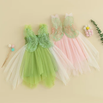 Бална рокля за момичета от 0 до 4 години, принцеса рокля с бродерия на пеперуда, тюлевое рокля-прашка без ръкави, лятна ежедневни облекла за деца