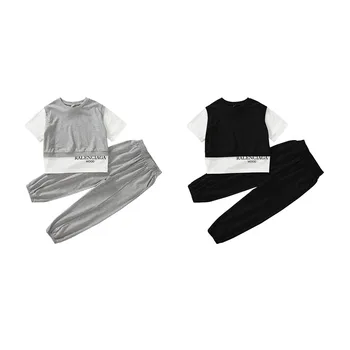 Комплект дрехи за момичета, тениска с къс ръкав, панталони, костюми