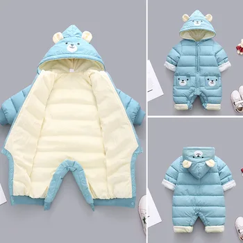 Облекло за новородени със сладък пандой, Зимен гащеризон с качулка, плътен памук топъл гащеризон, Зимен гащеризон за момчета