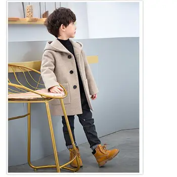 Зимно палто от вълна и смеси за момчета 2023, Нова мода, Однобортная памучен топло детски връхни облекла с Високо качество P12
