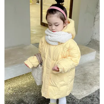 Зимно яке за малки момичета, кратък модел, Топли дрехи за момичета, Детски палта, Детска горна дреха с качулка, Дрехи за момиченца от 2 до 12 години