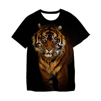 Лятна Тениска с 3D принтом в стил Харадзюку за малки момчета, Детска Тениска с мультяшными животни, принтом Тигър и Лъв, Върхове, Градинска Облекло