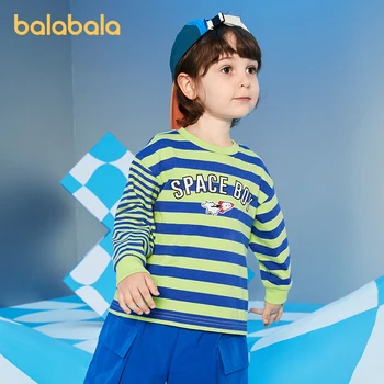 Balabala/ тениска с дълъг ръкав за деца 2023 г., модерен памук топ в контрастни райета есенен цвят