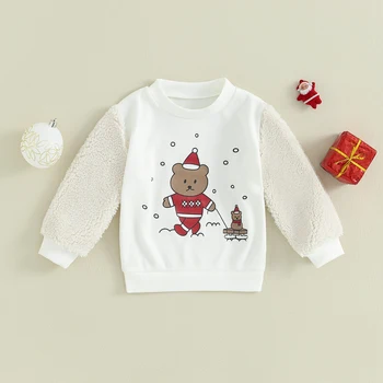 мама и бебе от 0 до 3 години, Коледни Тениска за Момиченца с принтом Мечка, Дрехи с дълги ръкави, Коледни костюми, Блузи D05