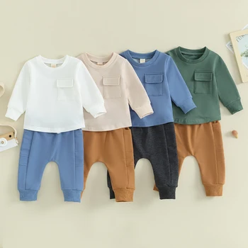Citgeett, Есенни бебешки комплекти с штанами за малки момчета, однотонная hoody с дълги ръкави и панталони на експозиции, есенен комплект дрехи
