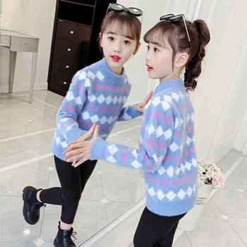 Мек вълнен плат пуловер за малки момичета 2023 г., Новите детски възли пуловери, утепленная зимни дрехи за момичета, Детски трикотаж