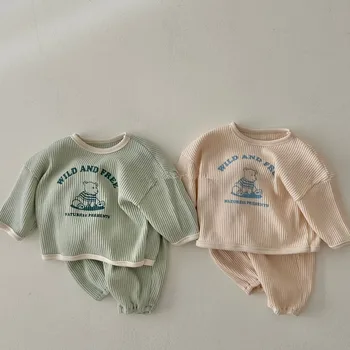 Demisezonnyj Обикновена блузи с качулка, за бебета, Облекло за сън, Детски Модни блузи с дълъг ръкав и кръгло деколте + спортни панталони, всекидневни 2 броя