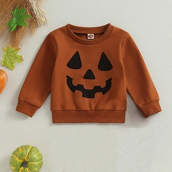 FOCUSNORM, есенни блузи за малки момичета и момчета от 0 до 3 години, облекло за Хелоуин, пуловери с дълги ръкави и принтом тиква лице, есенни блузи