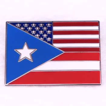 Златар брошка-жени с емайл Пуерто Рико и американски флаг