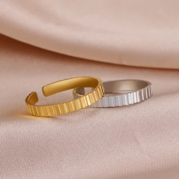 Открити пръстени Skyrim в една вертикална лента за жени от неръждаема стомана златист цвят, просто геометрично регулируема халка на пръста, мода декорация