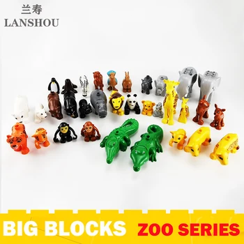 Големи строителни блокове Серия Zoo, Слон, Зебра, Маймуна, Жираф, Мечка, Крокодил, Съвместими Големи Тухли, за сглобяване на играчки за момичета, подаръци за деца