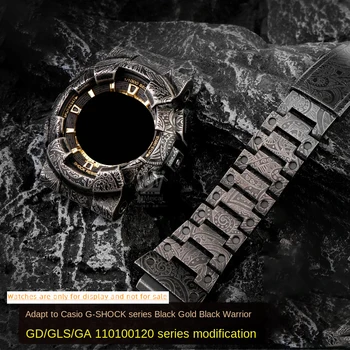 Подходящ за G-SHOCK на Casio GA-110/100/120, Изменено комплект от черното Злато, Ретро калъф с цветя модел Пейсли Кашу, каишка за часовник, Ретро