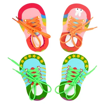 STOBOK, 4 бр., образователни играчки за продевания връзки, чрез шнурове обувки, учебни помагала за ранно развитие за по-малките деца (2 сини и 2 розови,