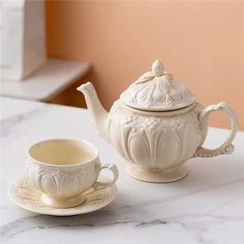 Керамичен чайник с Релефни изображения в европейски стил, Ретро Кана, Съдове за вода, Чаша, Чаена чаша, Креативна чашата за Кафе, Посуда и прибори за дома, Посуда за напитки