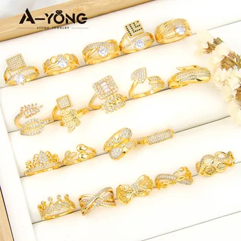 Годежни пръстени с цирконием AYONG, Позлатени Бижута от африканския Дубай, Бижута и Изделия от Цирконий, Пръстени за двойки, 19 стилове, Аксесоари за банкети