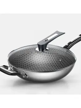 Тиган тиган с незалепващо покритие 304 от неръждаема стомана за по-малко дим, мултифункционален домакински тенджера за готвене индукционная котлон газов за wok