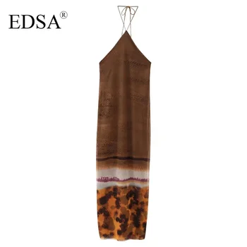 Секси Елегантна Кафява рокля Миди от тюл EDSA, лятна рокля с отворен гръб за почивка, Плажен Стил, Облегающая дамски Градинска облекло